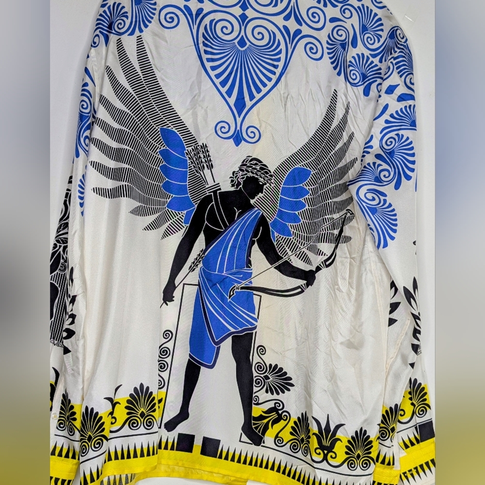 Versace Collection Grecian Pattern Silk Button Do… - image 7